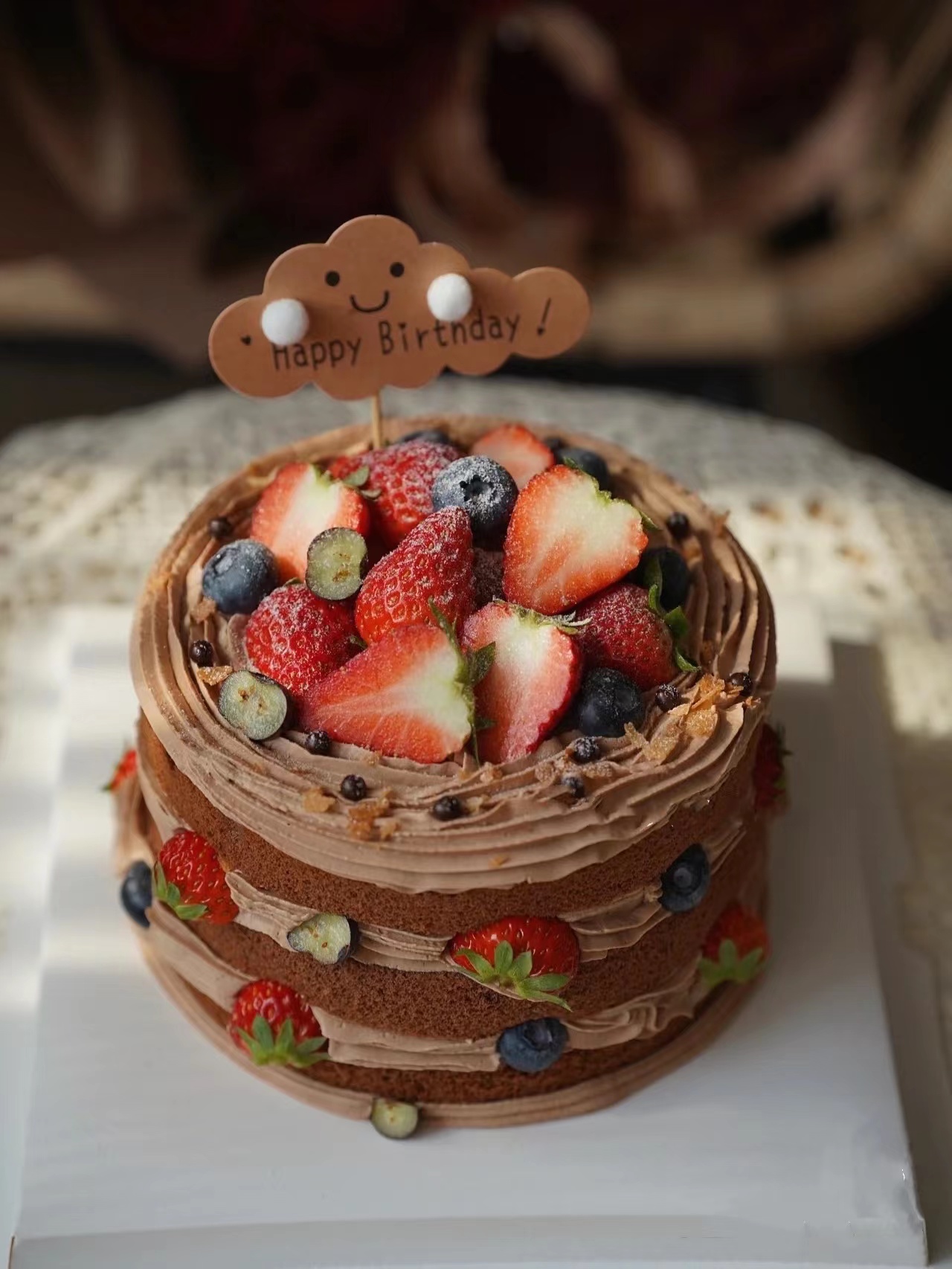 草莓主题巧克力裸蛋糕