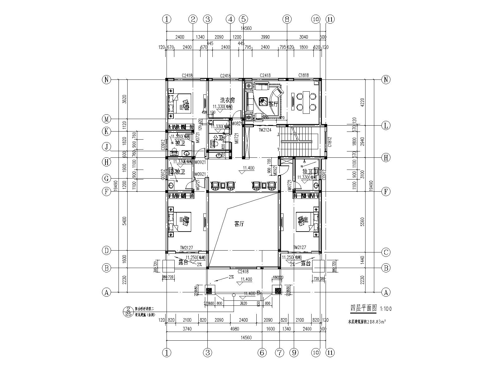 【QS013款】成品图纸新中式风格五层乡村别墅农村自建房设计图纸（全套图纸）打印版