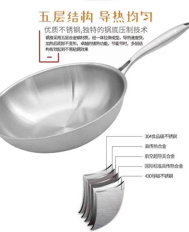 不锈钢多层健康炒锅
