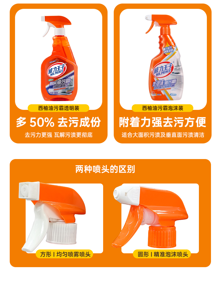 威力王子正品厨房油污净家用清洁剂西柚清香强力去油污重油污油烟机清洗剂