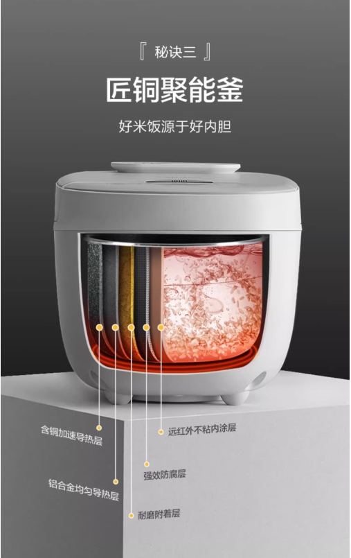 美的（Midea）电饭煲电饭锅家用4L智能预约匠铜聚能釜不粘内胆快速饭蒸煮米饭锅 4L MB-FB40E108