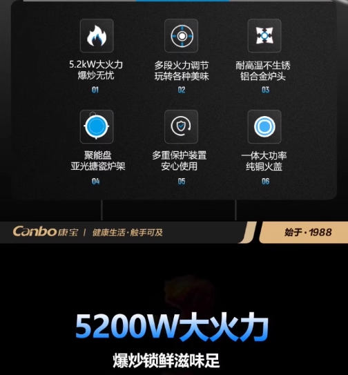 康宝燃气灶B316天然气5.2KW超大火力台嵌两用一级能效