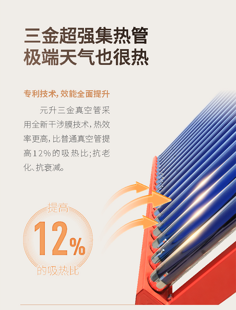 元升阳光系列家用太阳能热水器 光电两用 超强保温