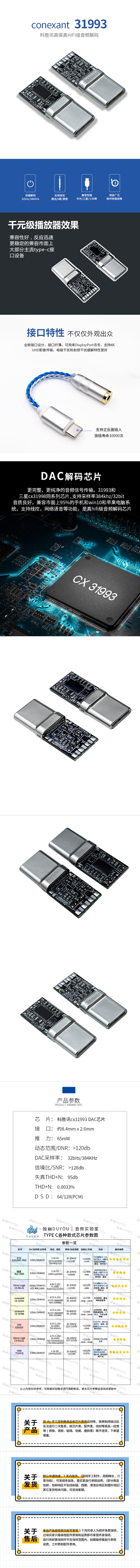 科胜讯31993音频公头USB Type-C数字音频耳机转接头DAC解码芯片