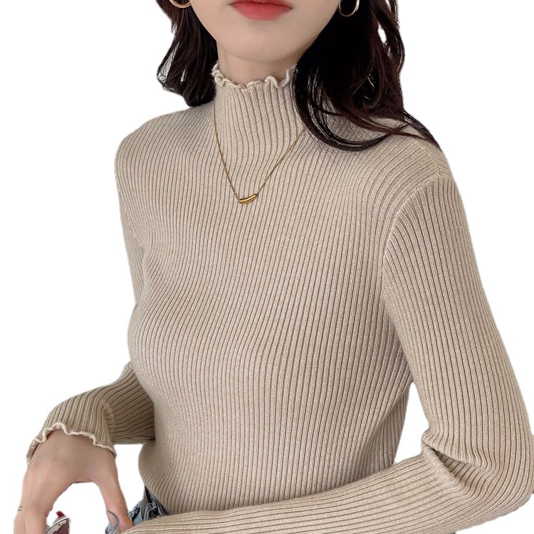 秋冬甜美内搭针织衫加厚款半高领打底衫洋气木耳边毛衣女式上衣