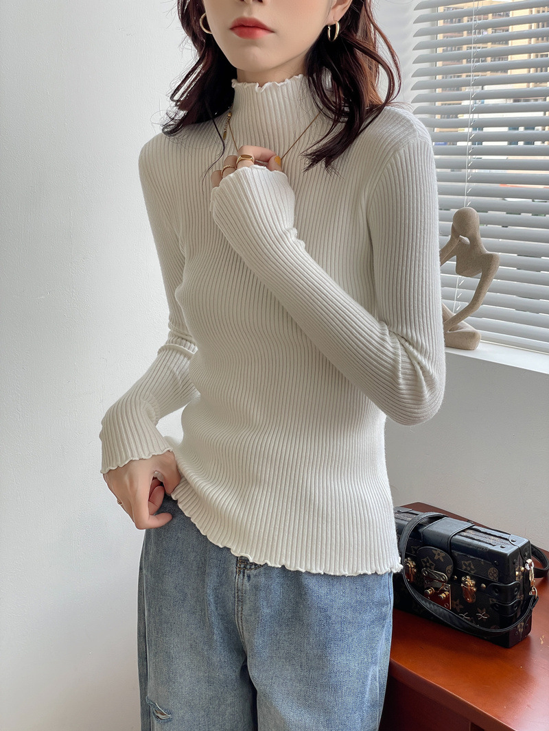 秋冬甜美内搭针织衫加厚款半高领打底衫洋气木耳边毛衣女式上衣