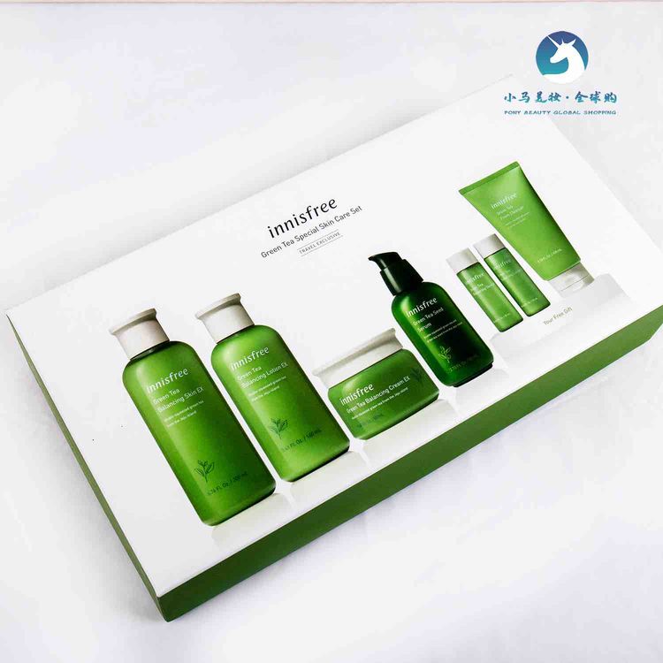 韩国 innisfree悦诗风吟 绿茶七件套补水保湿平衡水油洗面奶100ml爽肤水200ml乳液160ml精华80ml面霜50ml赠品爽肤水15ml+乳液15ml